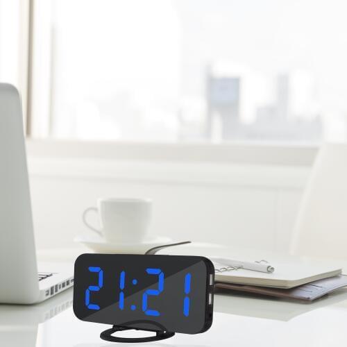 High Quality Dual Digital LED Clock Snooze Mirror Alarm Clock Time Night Mode Largescreen Adjustable Home Desk Bedside Table