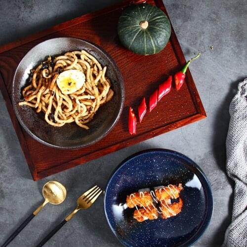 Japanese retro ceramic deep plate soup dish tableware bowl set combination household creative soup bowl retro nostalgia