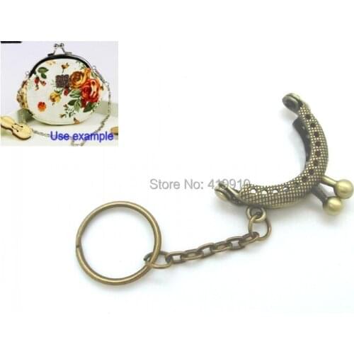 Free Shipping-2PCs Metal Frame Kiss Clasp Arch For Purse Bag Lock Handle DIY Handmade Antique Bronze W/Key Rings 4.2x3.5cm J2610