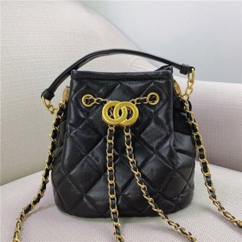 High Quality Luxury Genuine Leather Women Bucket Tote Bag 2021 Fashion Buckle Bags Ladies Shoulder Bag Crossbody Bag