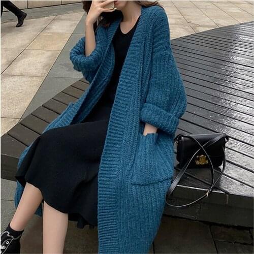 Autumn Winter Thick Long Cardigan Women Oversize Sweaters Coat Casual Long Sleeve Vintage Cardigan Warm Loose Knitted Outwear