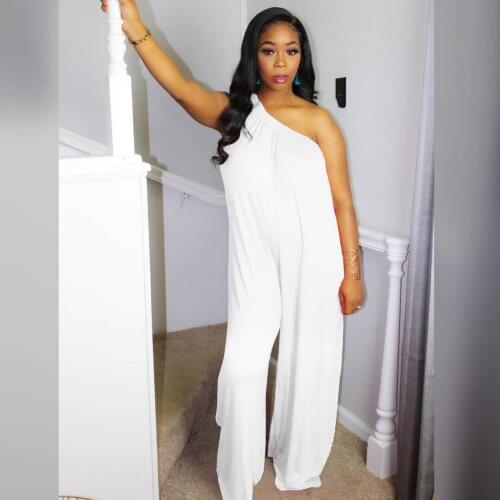 Echoine Slant Shoulder Jumpsuit Sexy Elegant Wide Leg Rompers Summer Sleeveless Overalls Women Party Outfits Beach Holidays