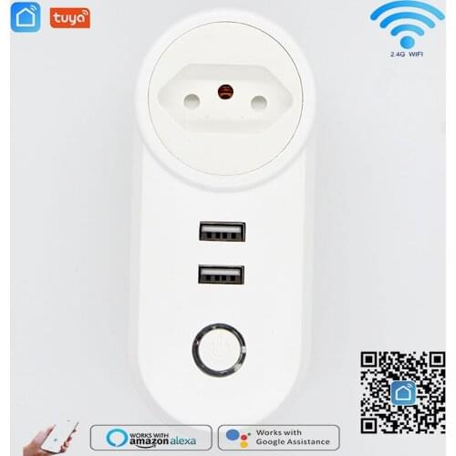 1pcs16A Tuya USB Wifi Smart Plug BR EU UK US Wireless Power Remote Control Timer Charger Socket Alexa Google Home Free Shipping