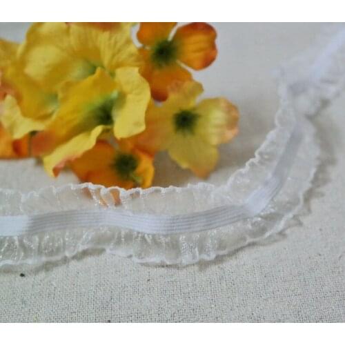 2.5cm 1inch 20yards/lot wholesale Lot White organza elastic stretch ruffle lace trim diy headband Wrist flower material