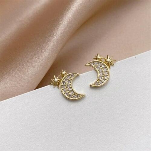 2020 New trendy jewelry female simple Crystal from Swarovskis 925 silver needle fashion star moon earrings Fit Women For Party