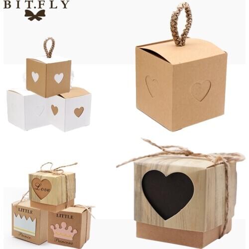 5pcs Heart-shaped Vintage Kraft Mini Kraft Paper Box, Baby Shower DIY Wedding Favor Gift Box, Small Single Cake Box Packaging
