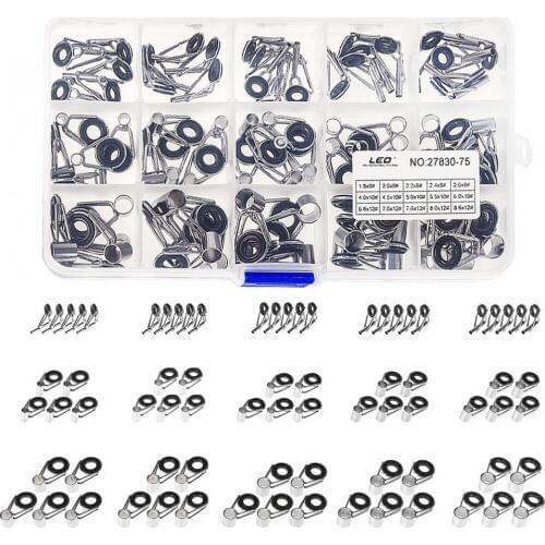 75pcs/lot 15 Sizes Telescopic Fishing Rod Guides Ceramics & Iron Circle Fishing Rod Accessories Repair Tool with Box