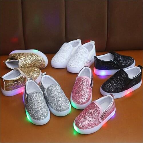 Children casual shoes 2021 spring autumn new fashion sequined LED light shoes girls boys breathable non-slip sneakers size 21-30