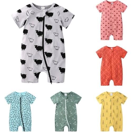 Summer Baby Rompers Cartoon Print Cotton Short Sleeve Infant Jumpsuit Boys and Girls Zipper Newborn Kids Climbing Clothes