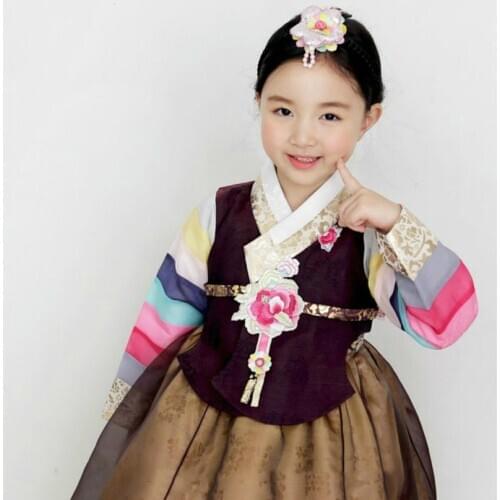 Children Traditional Korean Girl Hanbok Embroidery Dress Long Sleeve Costume Ethnic Dance Cute Cosplay Tailored + Free Shipping