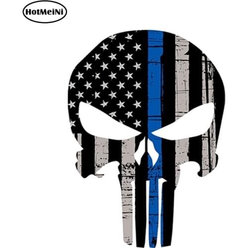 HotMeiNi 15cm x 10cm Car Styling Car Sticker Skull American Flag Police Blue Line Decal Stickers Graphic Usa JDM