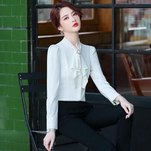 IZICFLY New Fall Elegant Pink White Long Sleeve Blouse Women Office Uniform Korean Shirt Fashion Slim Business Plus Size