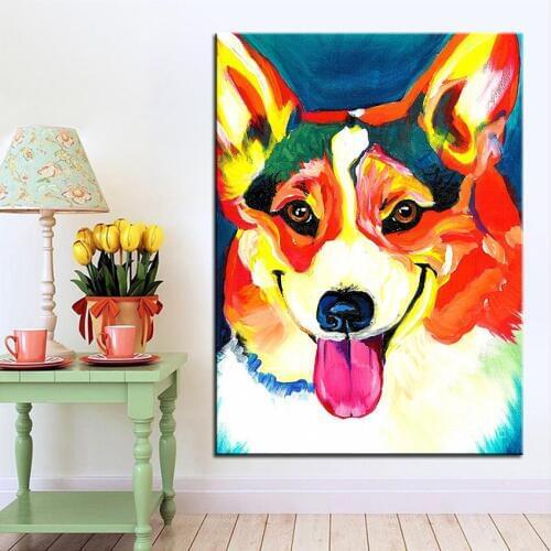 Large size Print Oil Painting corgi chance Wall painting Home Decorative Wall Art Picture For Living Room paintng No Frame