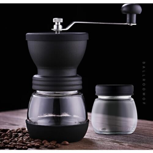 HOT Manual Coffee Grinder with Storage Jar Soft brush Conical Ceramic Burr Quiet and Portable