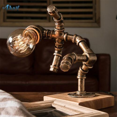 Dancing Plumber Metal Table Lamps Retro Bedroom Study Bedside Cafe Restaurant Loft Rustic Industrial Style Robot Table Lights