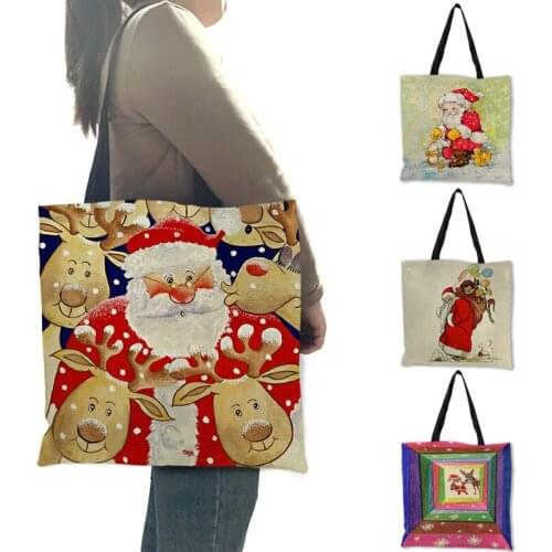 Cute Creative Cartoon Santa Claus Deer Print Women Large Tote Bags Handbags Christmas Gift Shopper Shopping Bags B13212
