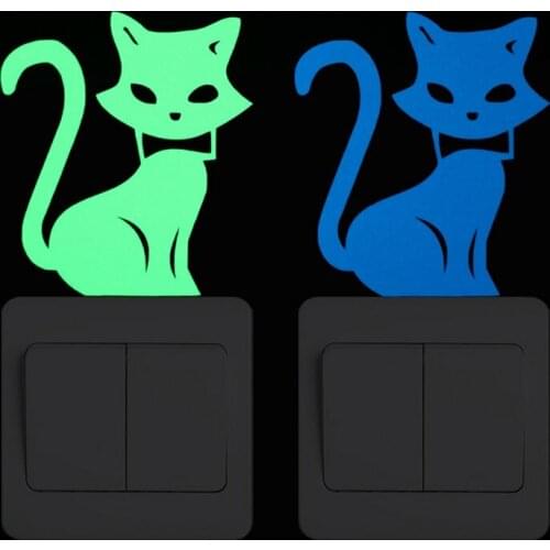 Cute Funny Cat Luminous Switch Sticker Kids Room DIY Decoration Glow in the Dark Cartoon Animal Sticker Lovely Home Decor Decals