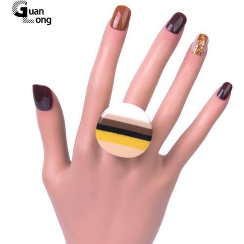 GuanLong Fashion Colorful Resin Acrylic Rings Womens Round Big Finger Ring Girls Simple Geometric Vintage Ring Female Jewelry