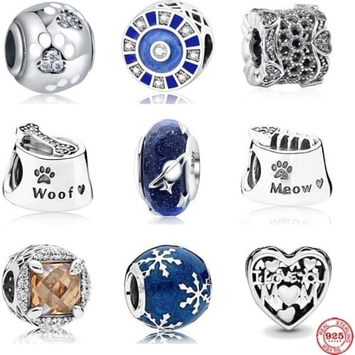 New arrival free shipping dog paw blue snowflake murano glass diy Bead fit Original Pandora charms silver 925 for women jewelry