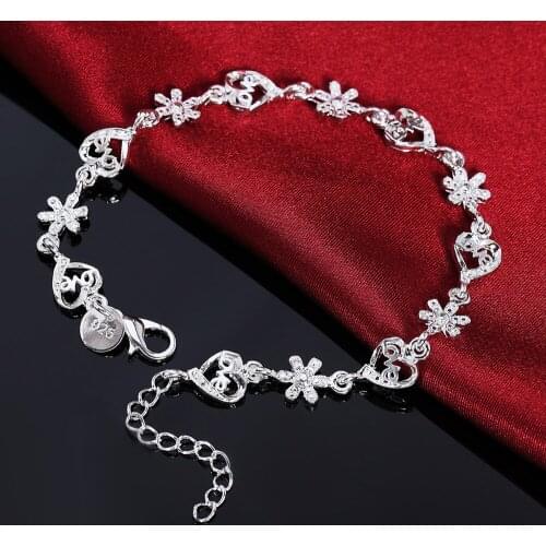 Charm 925 Sterling Silver Bracelets for Women Flowers LOVE heart Chain Fashion Wedding Party Christmas Gifts luxury Jewelry