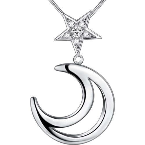 Wholesale Charm Silver Color Pendants For Women Jewelry Necklace Lady Fashion Jewelry Pendant Moon And Star AN130/auvajmca