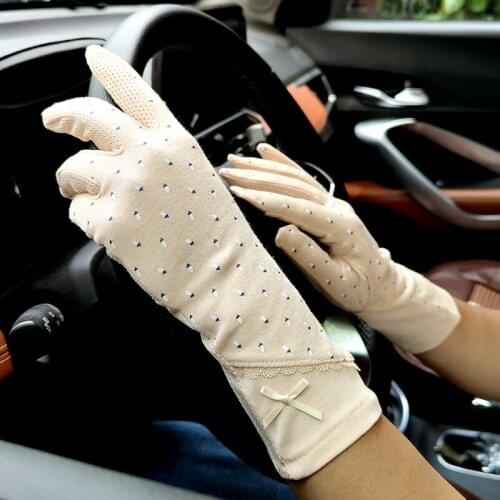 New Fashion Womens Mid-long Summer Sun Protection Slip-proof Touch Screen Breathable Cotton Driving Gloves
