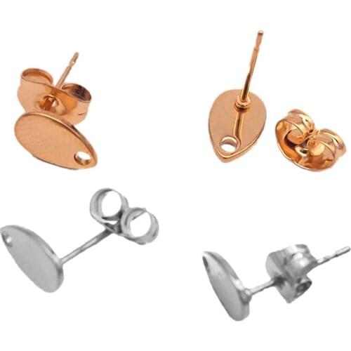 10pc New Top Made Stainless Steel Water Drop Stud Earring Posts with Hole Gold Tone DIY Earrings Jewelry Making Supplies Finding