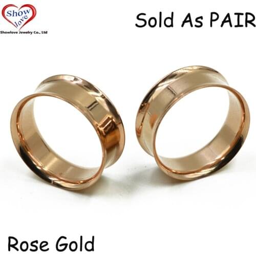 Showlove-PAIR Titanium Anodized Rose Gold Double Flare Ear Tunnel Hollow Ohr Plugs Piercing Expander Stretchers Gauge Jewelry