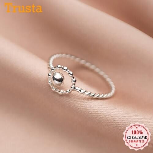 TrustDavis Real 925 Sterling Silver Fashion Twist Beads Round Opening Ring Sizable For Women Wedding Party Fine Jewelry DA169