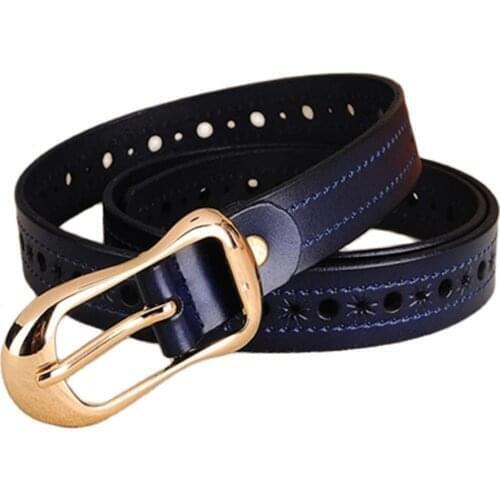 Womens Belt 2.3cm Hollow out Vintage Female Pin Buckle Dress Cowhide Real Leather Belts