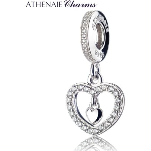 ATHENAIE 925 Silver with Pave Clear CZ Forever Love Pendant Drops Charm Beads Fit All European Bracelets Necklace For Women