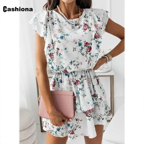 Vintage 2021 Summer Short Dress Women Ruffle Sleeve Bohemian Flower Print Party Dresses Plus Size Femme Robe Dress Mini Vestidos