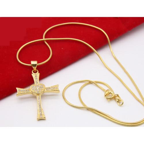 Heart Cross 18K Gold Womens Pendant Necklace Micro-inlay Zircon
