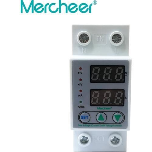1-63A 230V Din rail adjustable over and under voltage protective device protector relay with over current protection Voltmeter