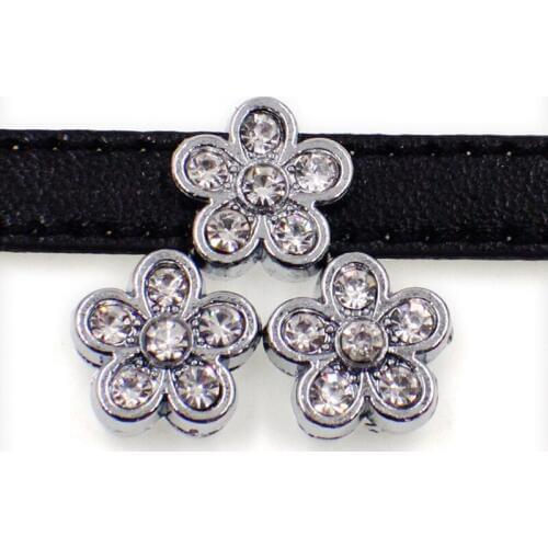 10PCS 8mm Clear Rhinstone Flower Slide Charms Slide Beads DIY 8mm Bracelets Wristbands,Belt Straps Pet Name Collar
