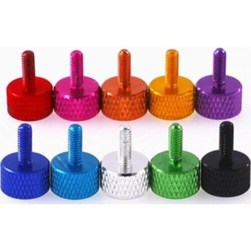 10pcs/lot M3 M4*6/8/10/12 Aluminum Alloy Knurled Thumb Screws Round Flat Head DIY Computer Case Adjust Screw Multiple Color