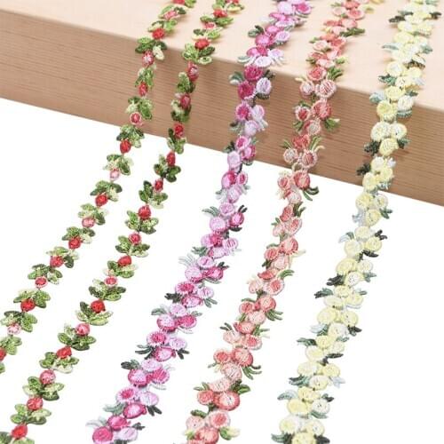 2yard Polyester Lace Embroidered Flower Lace Trim Ribbon for Home Garment Clothing Handmade Sewing Fabric Cherry Tape Decoration
