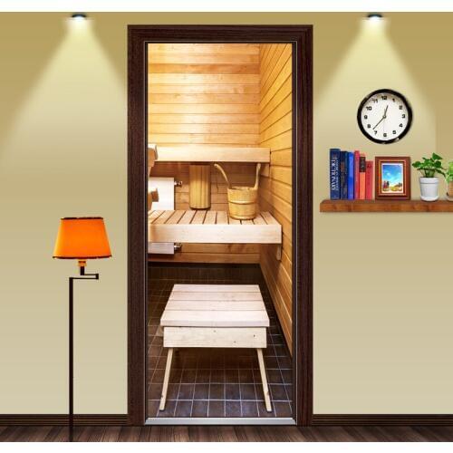 3D Sauna room Wallpaper Door Sticker Wall Sticker Bedroom Poster House Mural Wall Decals Living Room Home Room Wall Decor