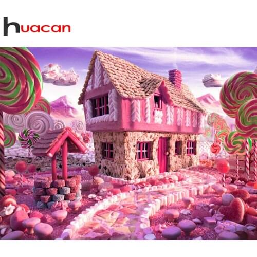 Huacan 5D Diamond Painting New Square Rhinestones Candy House Full Diamond Embroidery Mosaic Landscape Needlework Wall Decor