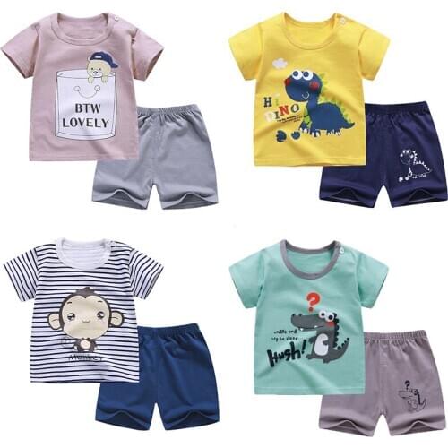 Childrens cartoon summer short-sleeved shorts suit cotton Baby clothes