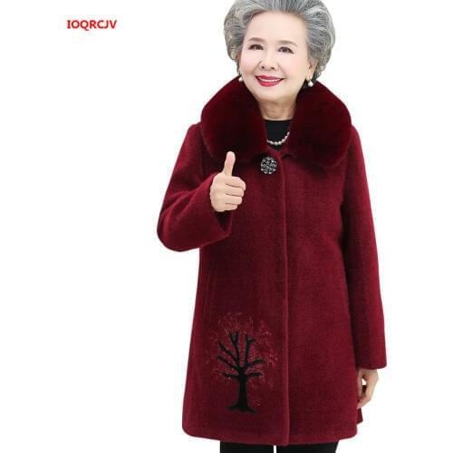 Long Womens Winter Jacket 2019 Old People Faux Sheep Shearing Fur Coats Warm Thick Wool Jackets Grandma Overcoat Plus Size 1689