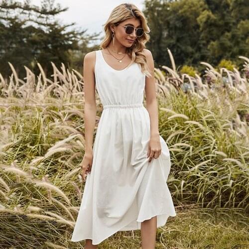 DUISNENA boho dress chiffon white strap dress casual summer women dresses elastic high waist robe vestidos