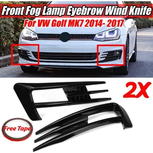 Glossy Black / Carbon Fiber Look 2PCS Car Front Fog Light Lamp Eyebrow Eye Lid Wind Knife Cover For VW For Golf MK7 2014-2017