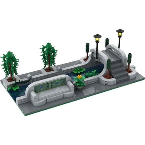MOC City Street View Canal Building Block Set Park River Bridge Street LampBrick Scene Construction Block Toys for Childre