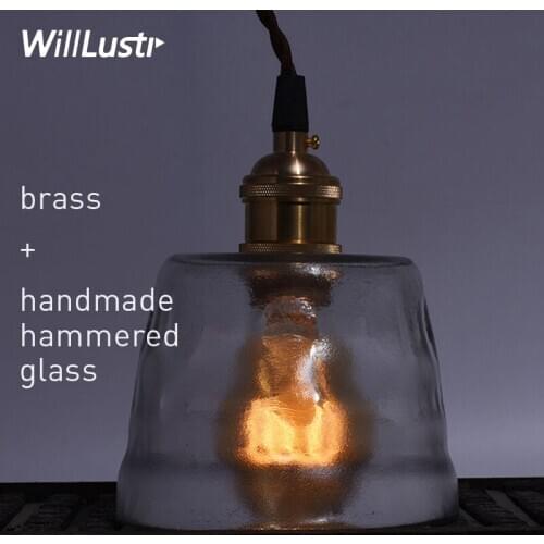 Hammered glass copper pendant lamp handmade pressed frosted glass restaurant hotel dinning room cafe bar brass suspension light