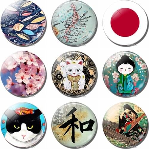 Japanese Style Art Doll 30 MM Fridge Magnet Glass Dome Magnetic Refrigerator Stickers Cartoon Home Decor For Mother Gift