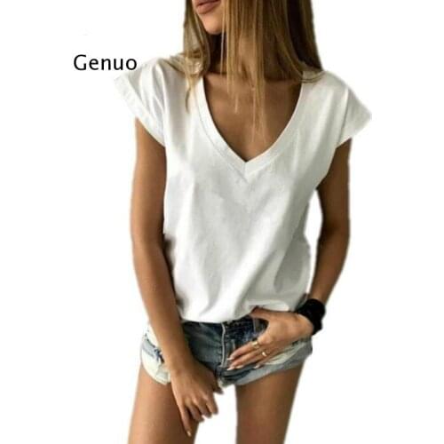 Summer t Shirt Women Short Sleeve V Neck Loose Casual Sexy Women t Shirt Lady Simple Tops
