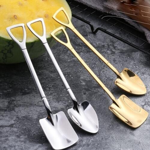 2PCS/set Stainless Steel Iron Shovel Spoon Coffee Ice Cream Spoon Engineering Shovel Retro Cute Square Head Spoon Kitchen Tools