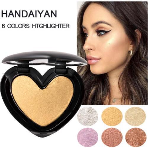 HANDAIYAN Shimmer Face Highlighter Makeup Heart Shaped Brighten Cheek Nose Highlight Shining Powder Palette Iluminador Maquiagem