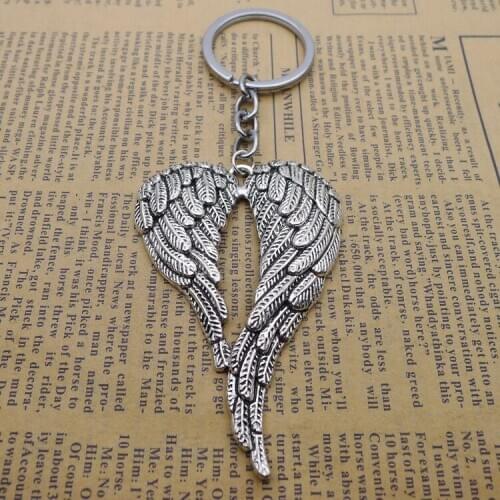 Fashion Key Ring Metal Key Chain Keychain Jewelry silver color Plated angel wings Pendant